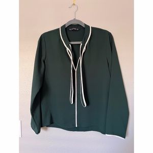 Zara Basic Green Blouse with White piping